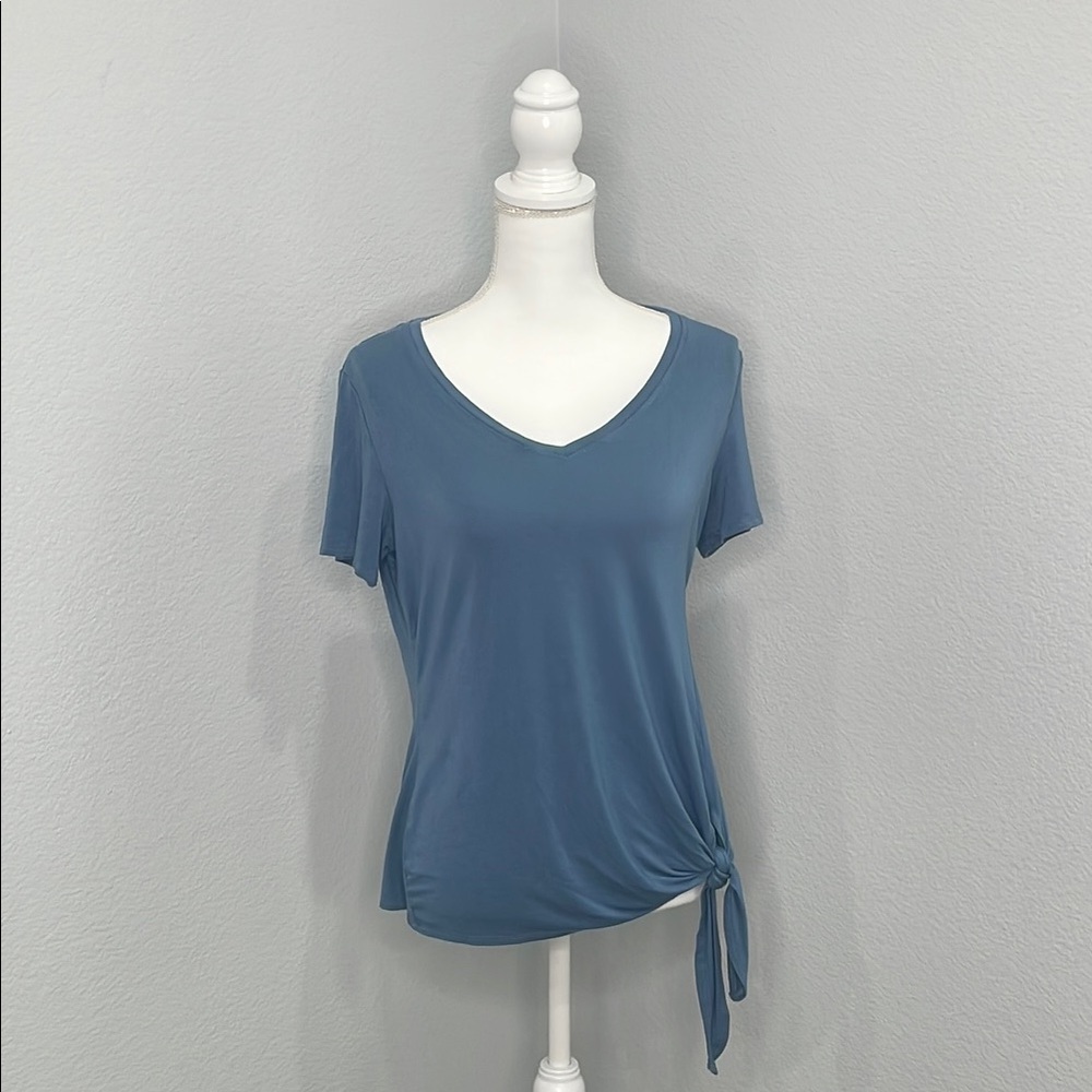 Matty M Blue Short Sleeve Tie Front T-Shirt